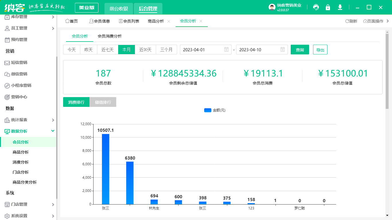 美容院会员收银系统
